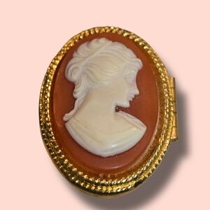 Vintage Avon Parfume Ring Cameo Hidden Gold Coral Adjustable